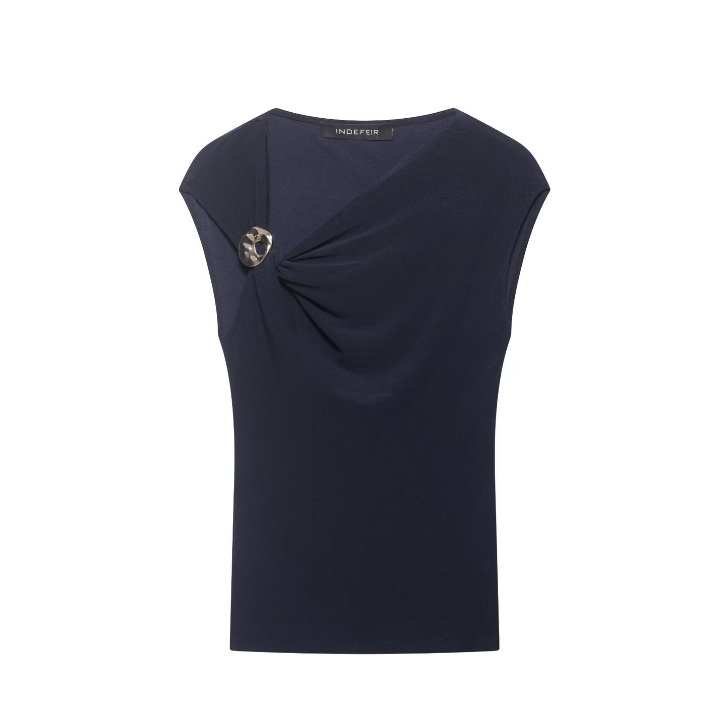 Women Clothing Summer Sleeveless Asymmetric Collar Pleated Pullover Top