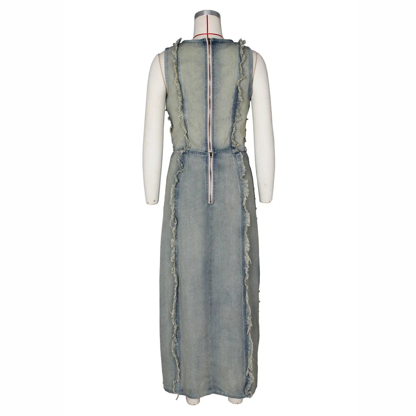 Women Sleeveless Crop Tank Tops and Split Side Maxi Skirt Streetwear Outfits Elegant Ripped Hole Denim Two 2 Piece Dress
