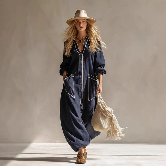 Women's Solid-Color Pullover Jumpsuit – Elegant Commuter Full-Length