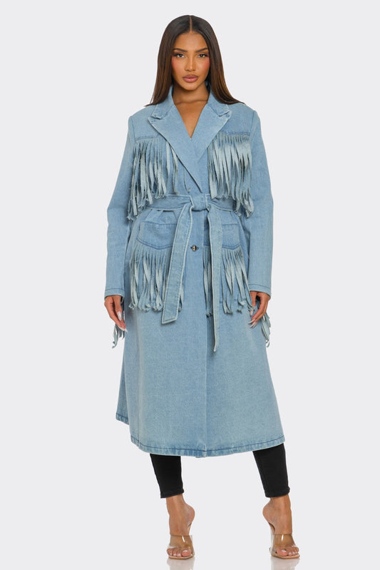 Fringed Denim Trench