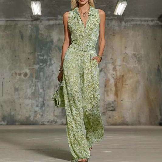 Floral Print Zip-Up Sleeveless Jumpsuit – Women's Wide Leg Romper