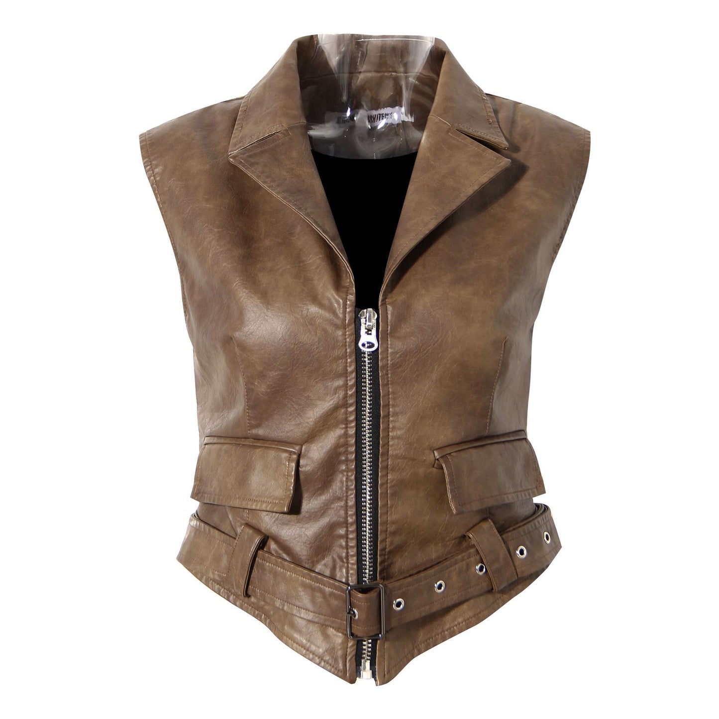 Niche Design Two-piece Coat Cape Stitching PU Handsome Waist-tight Jacket See size chart under “more details”