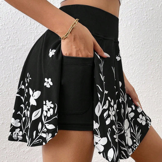 🌼 Women's Minimalist Floral Print High-Waisted Shorts with Pockets