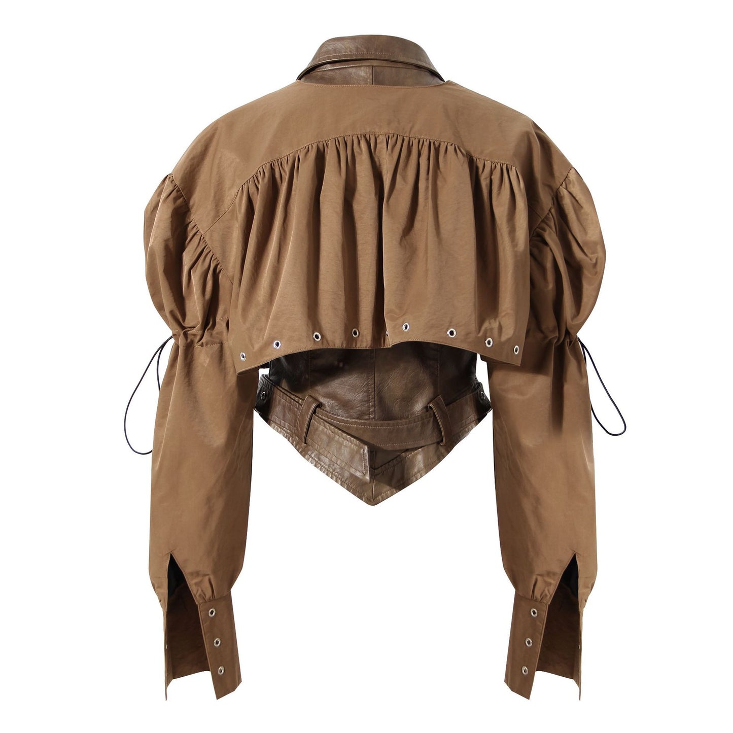 Niche Design Two-piece Coat Cape Stitching PU Handsome Waist-tight Jacket See size chart under “more details”