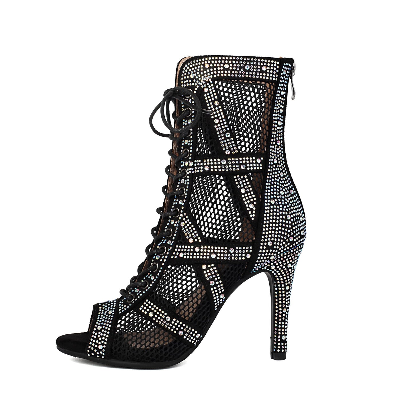 Women's Sparkling Rhinestone Mesh High Heels – Satin Dance & Evening Shoes