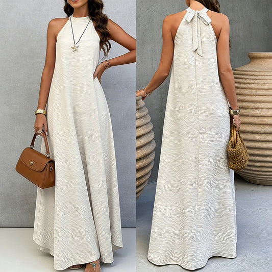 Women's Ice Silk Crinkle Sleeveless Swing Maxi Dress