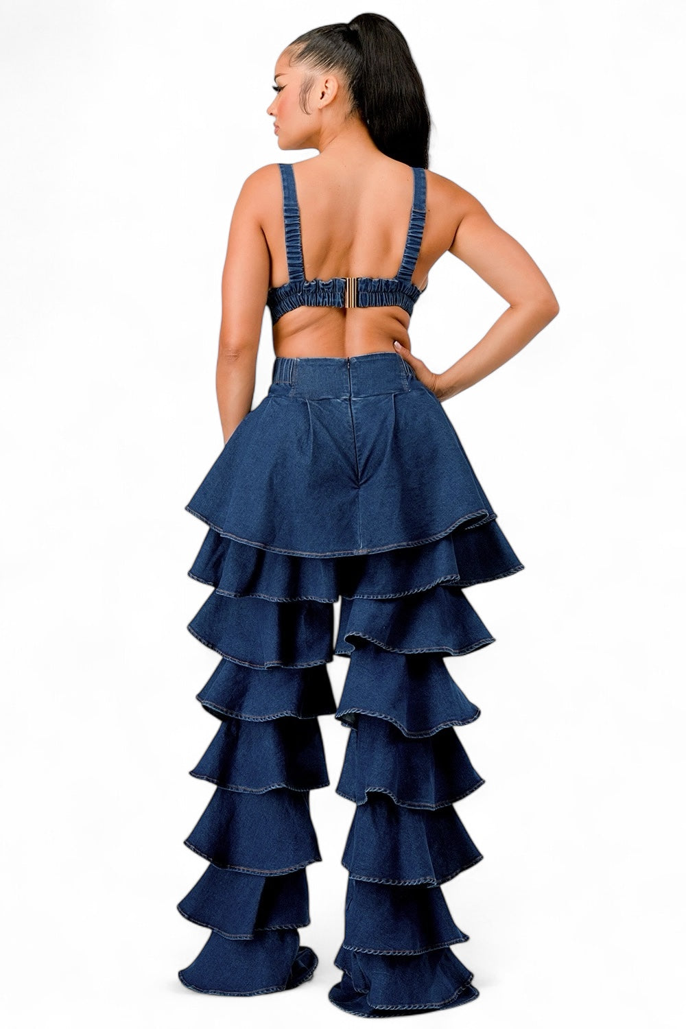 Curvy Denim Ruffle Two-Piece Set {Tall Girl Friendly}