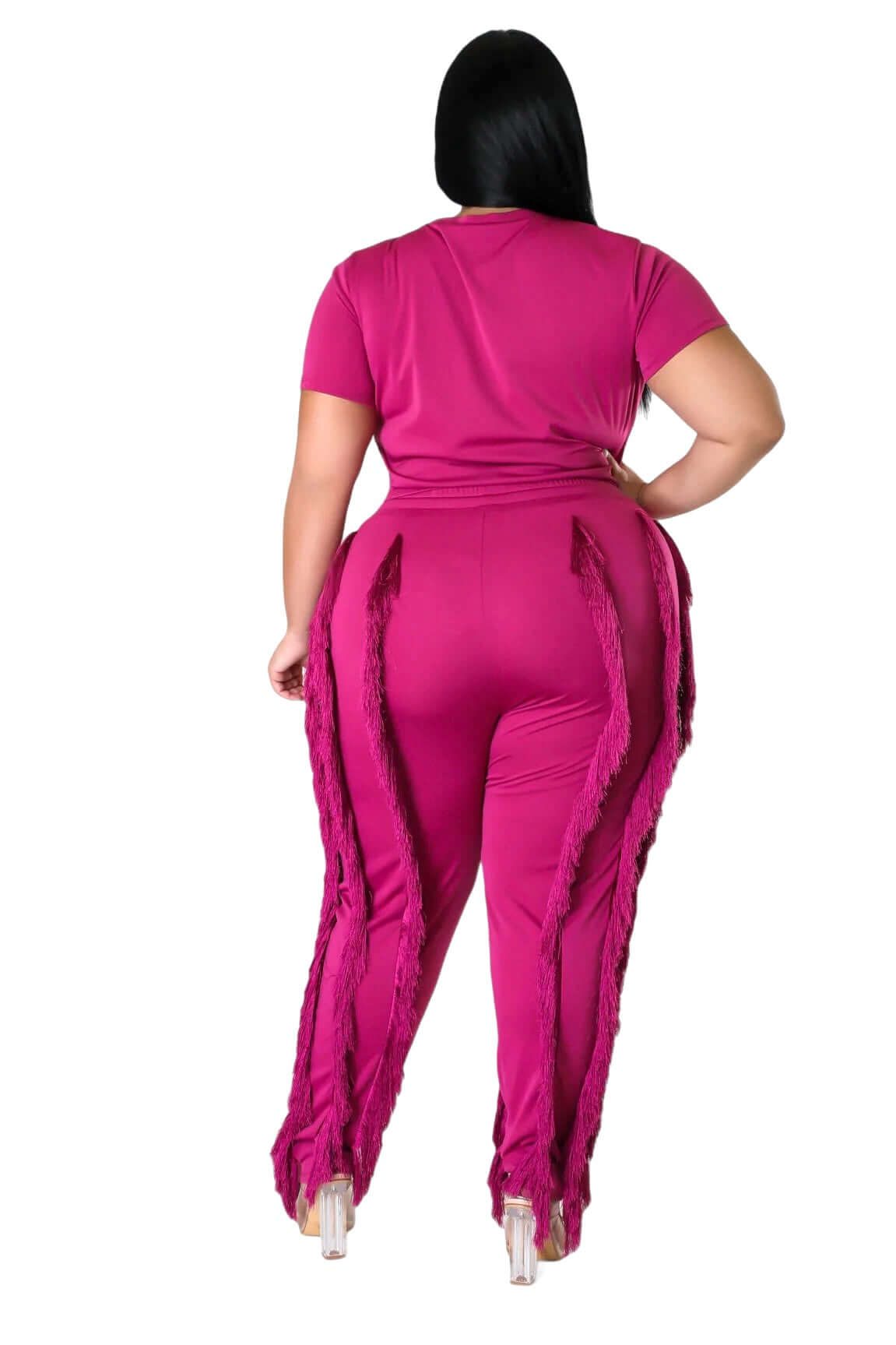 Curvy Short Sleeve Top Matching Tassel Pants