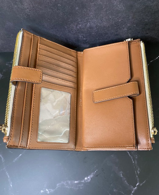 Michael Kors Jet Set Double Zip Wristlet Wallet – Vanilla MK Logo Print