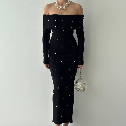 Beaded off Shoulder Dress Spring Slim Fit Evening Dress