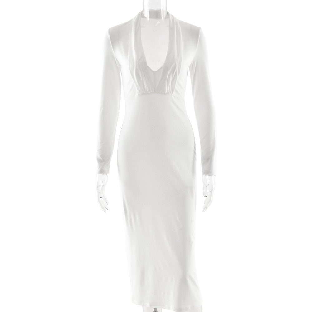 Woman Elegant Sexy Socialite Deep V Plunge neck Dress Fashionable Slim High Waist Dress for Women