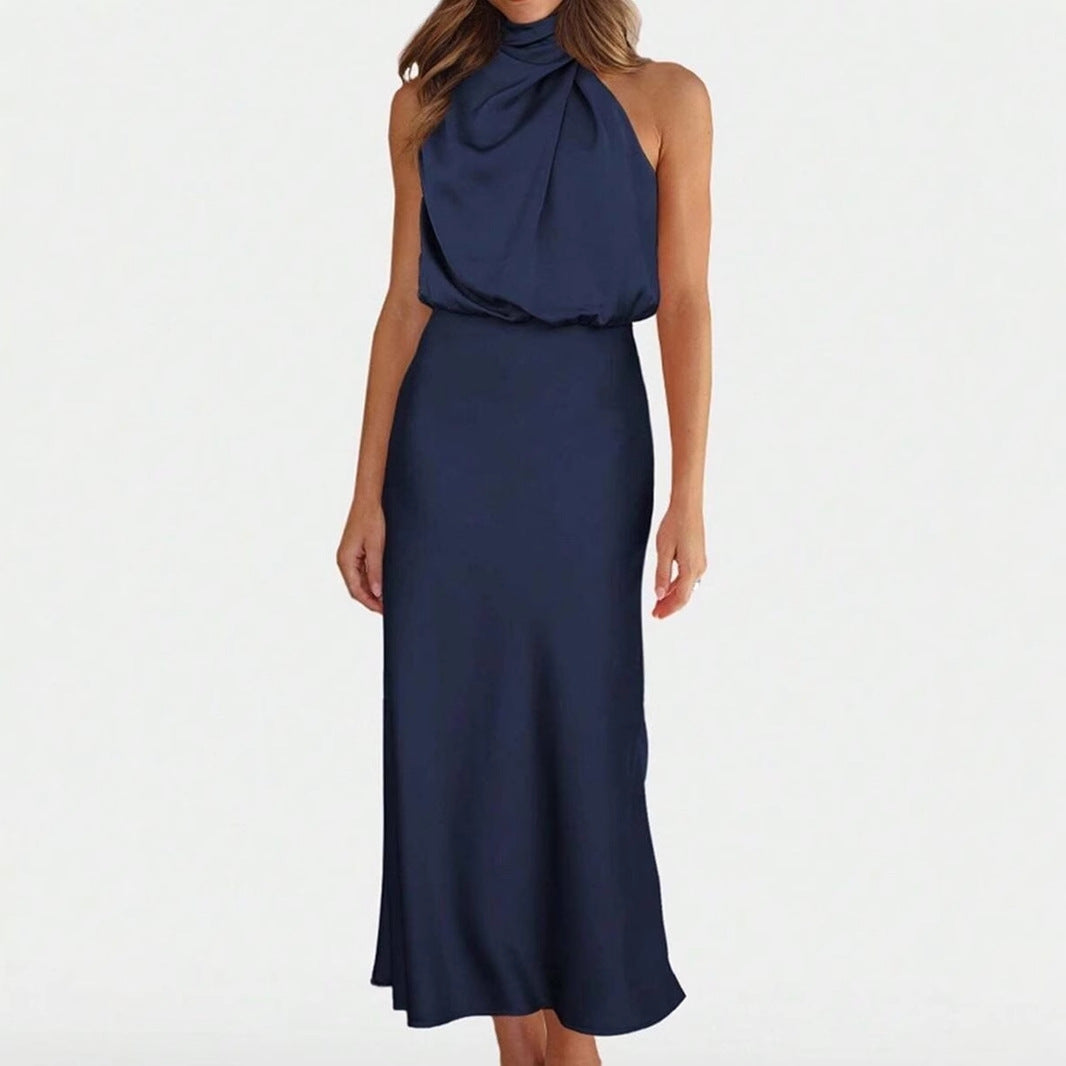 Spring Summer Long Satin Dress Women Clothing Sleeveless Satin Dress