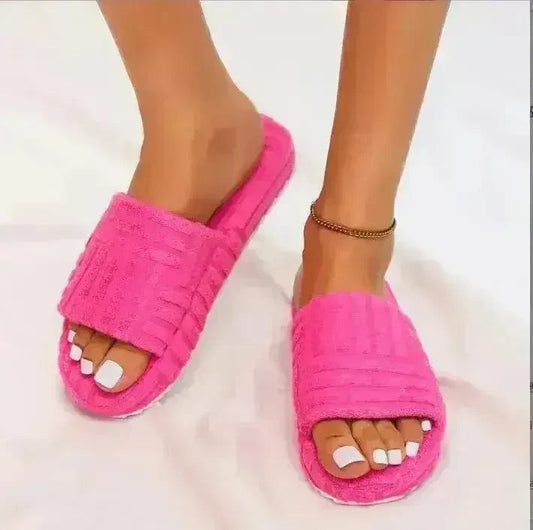 Thick Bottom Embossed Cotton Fur Women Slides