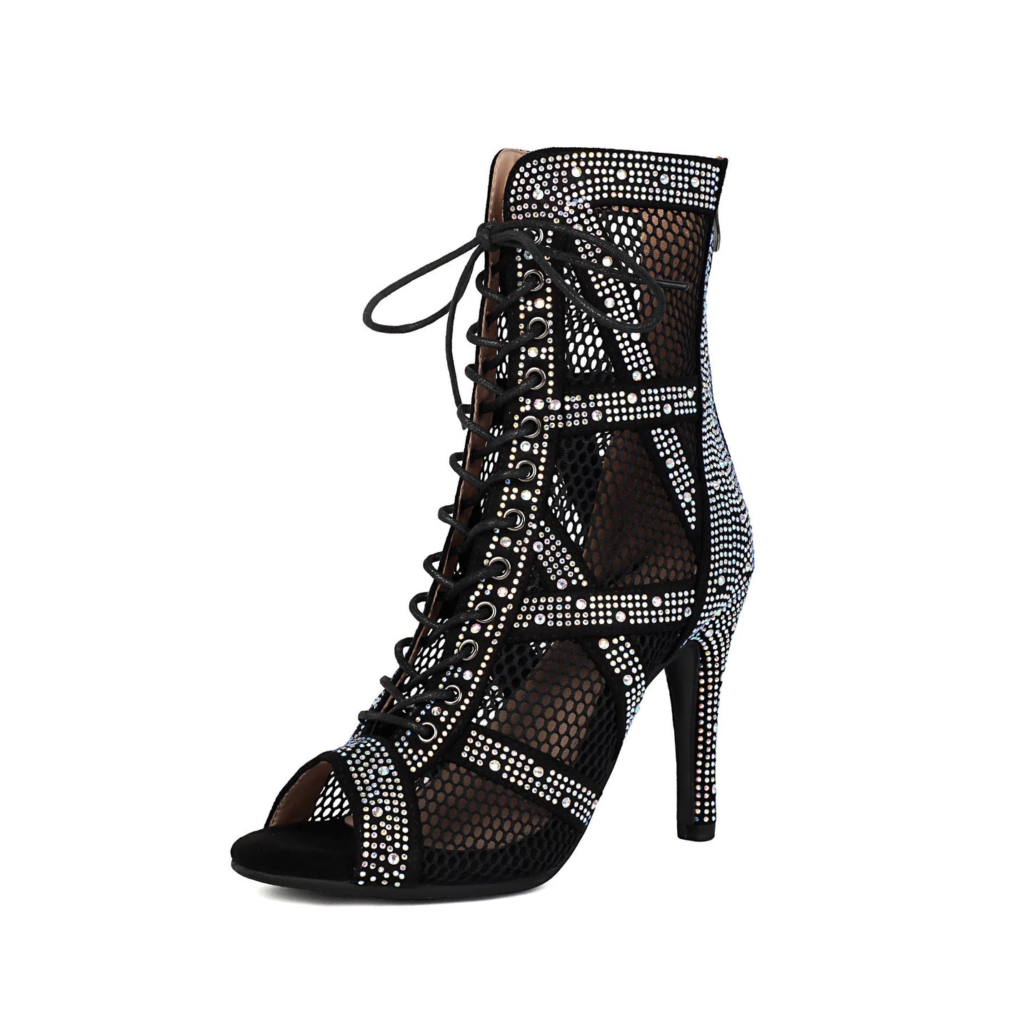 Women's Sparkling Rhinestone Mesh High Heels – Satin Dance & Evening Shoes