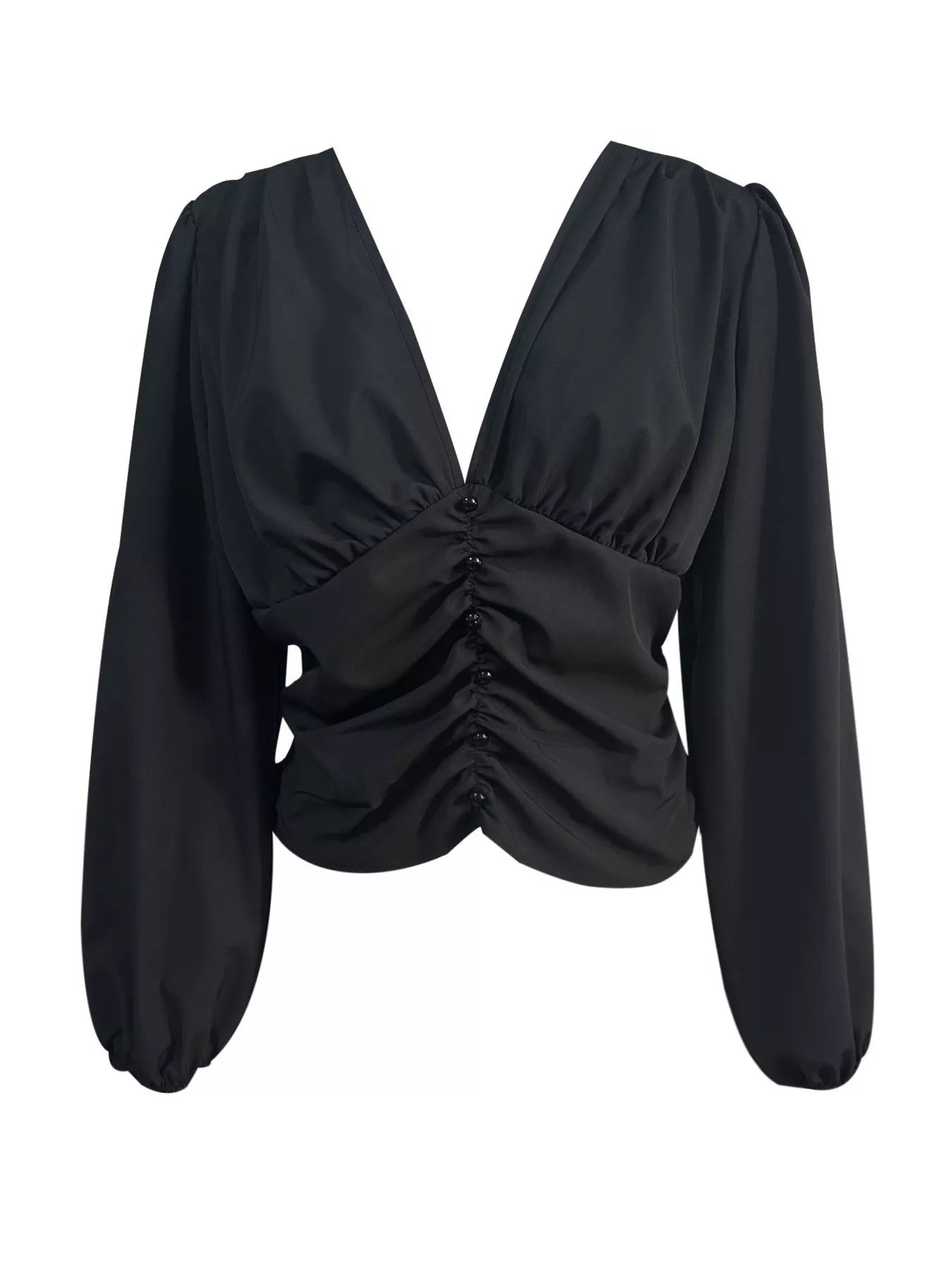 V-Neck Ruched Long Sleeve Blouse