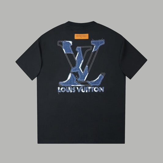 LV Denim Patchwork Embroidered T-Shirt