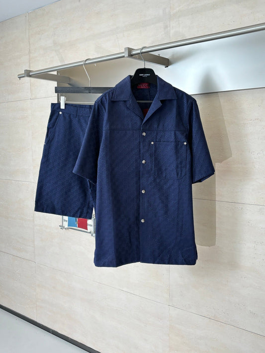 Gucci Double G All-over Jacquard Suit Short-Sleeve Shirt