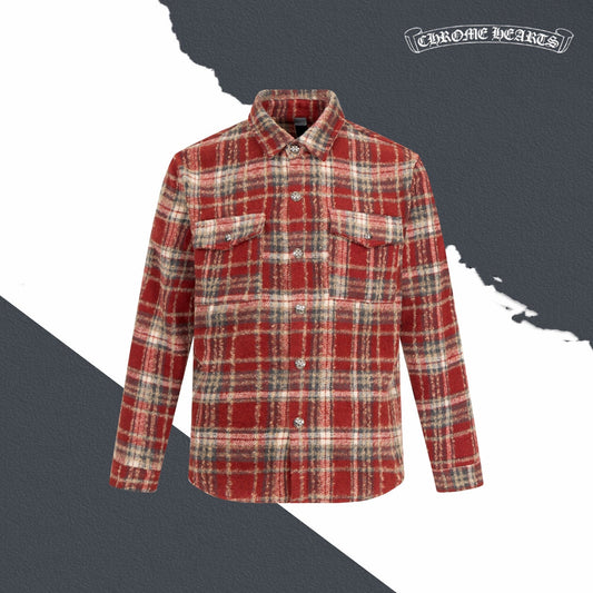 Chrome Heart leather label embroidered wool Shirt