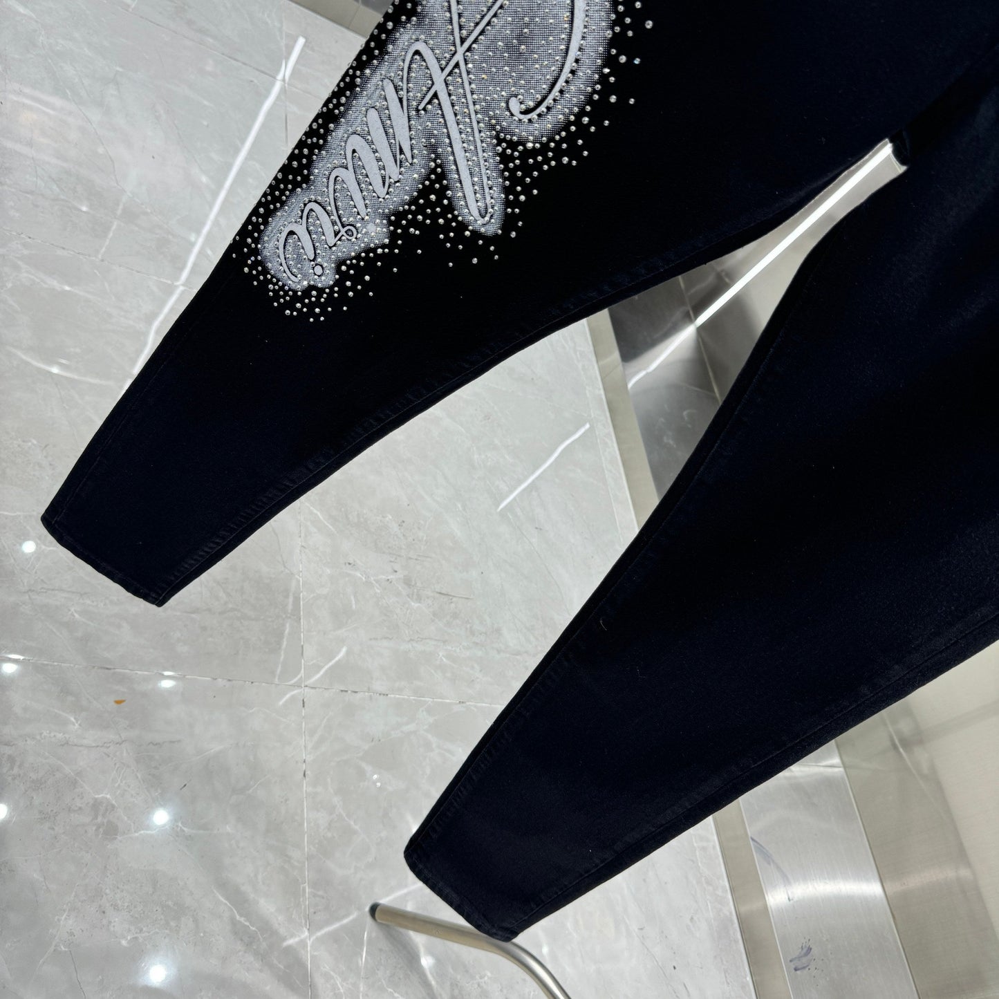 Amiri Slim Fit Stretch Jeans with Rhinestone Lettering