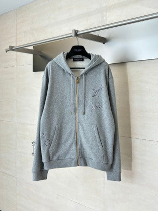LV Embroidered Zip-Up Hoodie