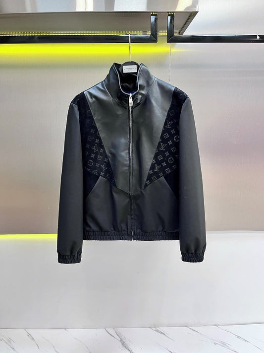 LV Decal Patckwork Leather Jacket