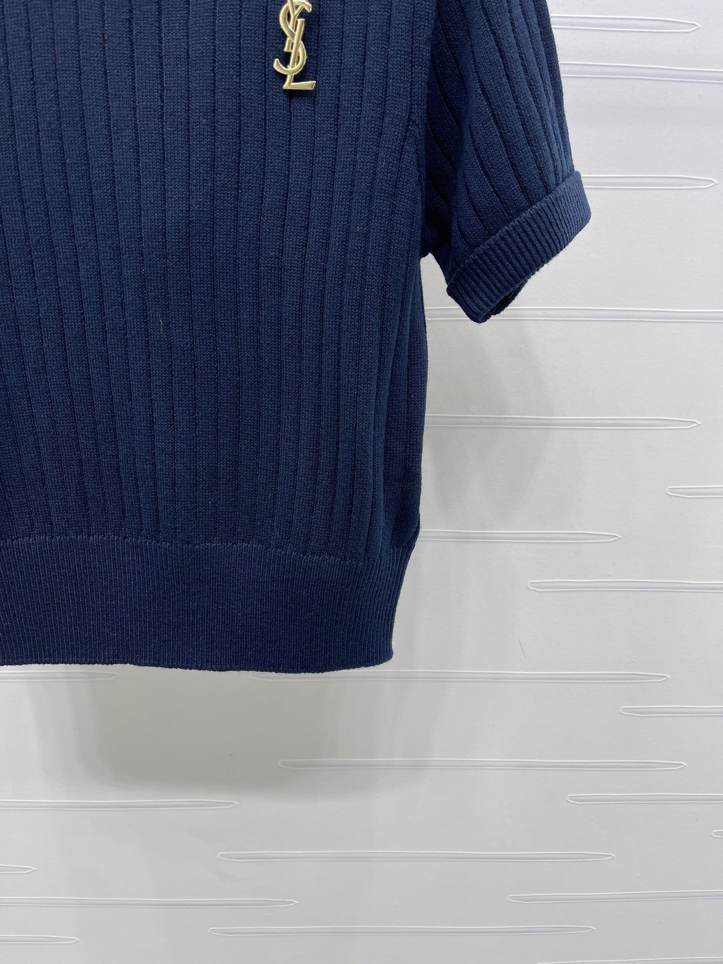 YS Vertical Ribbed Crew Neck Knit Short Sleeve