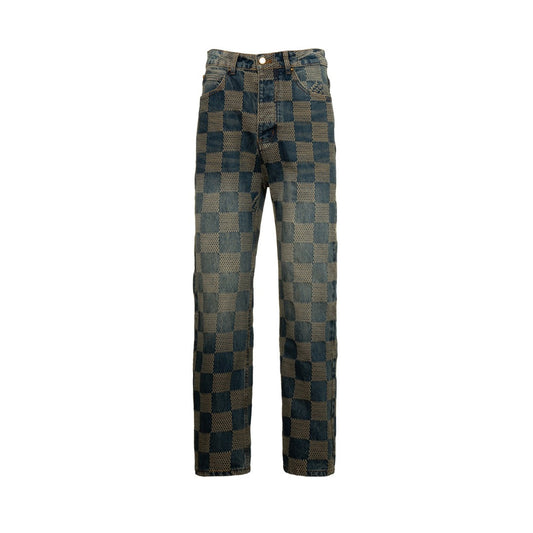 LV Damier Checkered Distressed Denim Pants