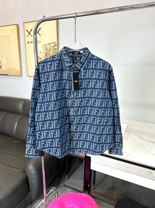 FENDI all-over logo printed washed denim shirt/jacket