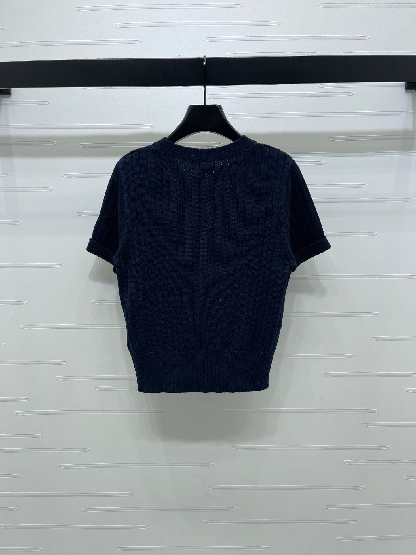 YS Vertical Ribbed Crew Neck Knit Short Sleeve