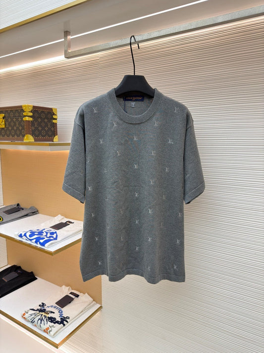 LV Small Gray Embroidered Knit Shirt
