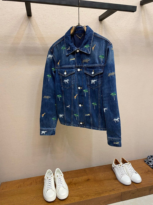 LV Animal Embroidered Denim Jacket